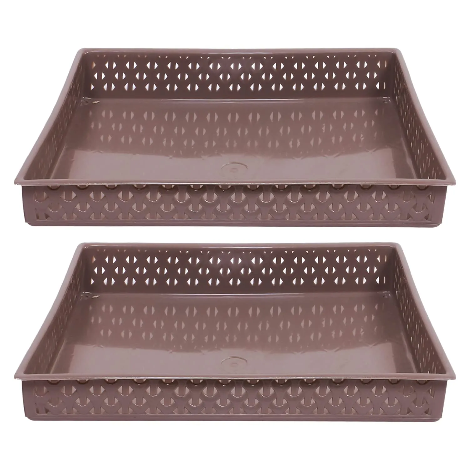 Kuber Industries Storage Tray|Versatile Plastic Storage Organizer|Rectangular Tray for Kitchen Storage|Storage Tray for Office|ALEXA-15|Pack of 2 (Coffee)