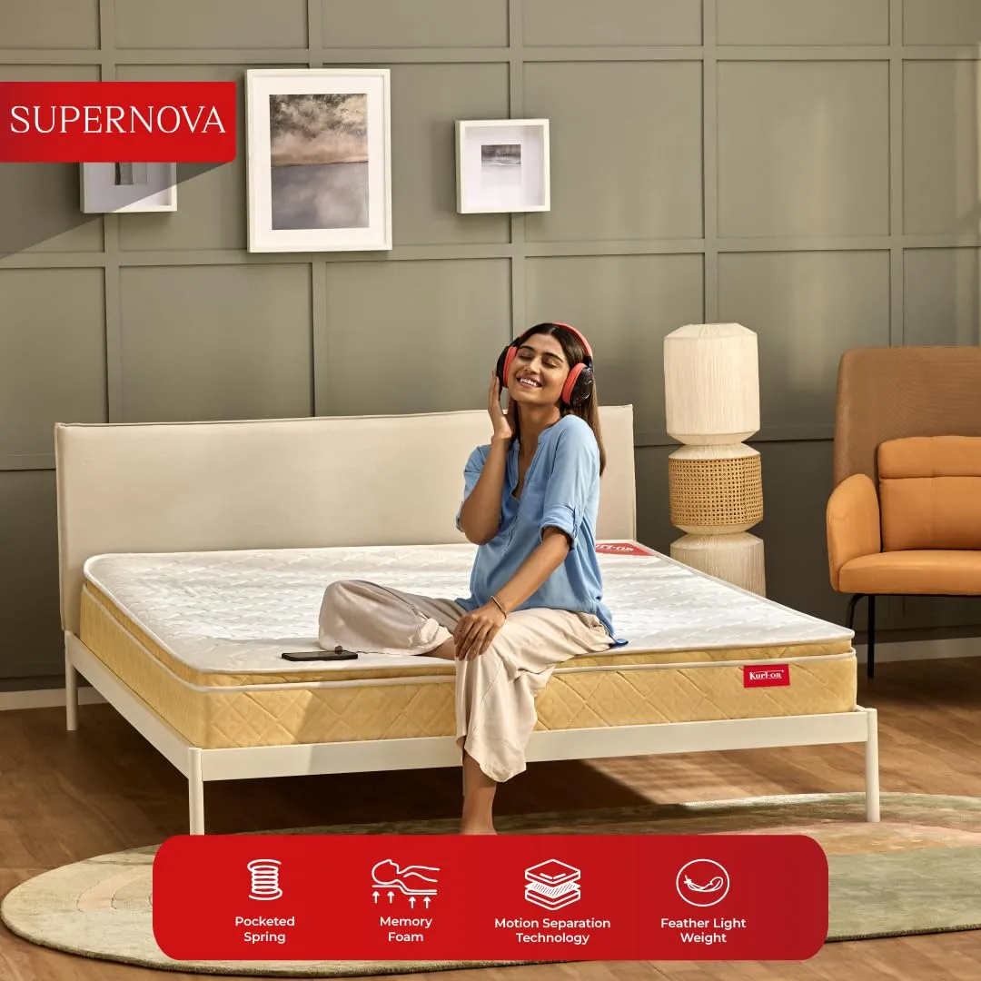 Kurl-On Mattress | Supernova |8-Inch Mattress King Bed, High Density Foam   Pocket Spring Mattress (78x72x8 Inches, Medium Soft) | Sturdy Heavy Duty Foam| 5 Years Warranty.