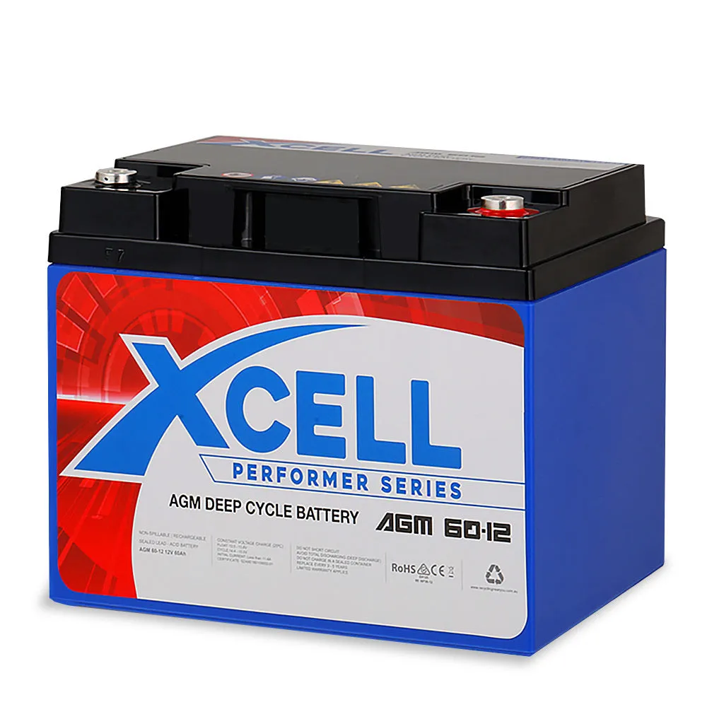 Maintenance-Free 12V 60Ah AGM Deep Cycle Battery for Mobility, Golf & Camping by X-Cell