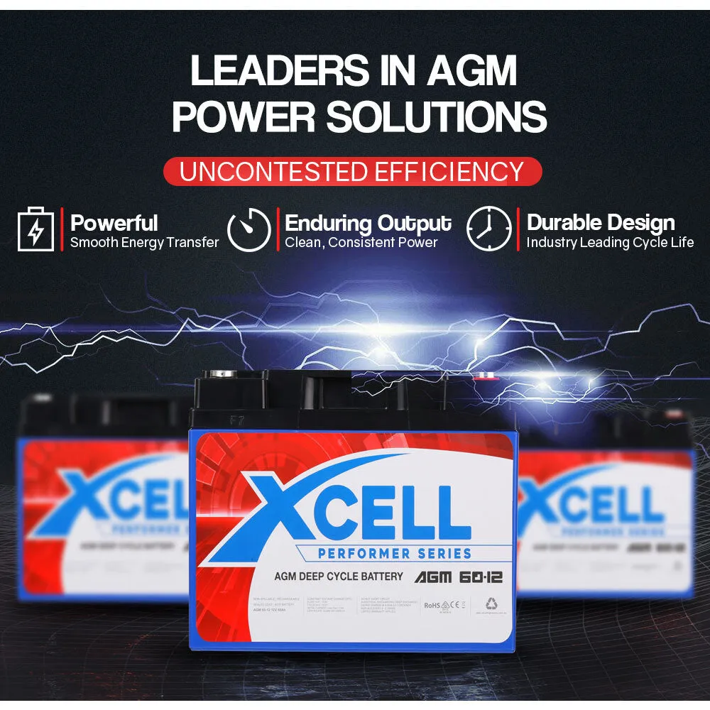 Maintenance-Free 12V 60Ah AGM Deep Cycle Battery for Mobility, Golf & Camping by X-Cell