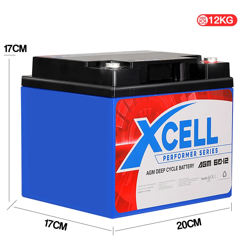 Maintenance-Free 12V 60Ah AGM Deep Cycle Battery for Mobility, Golf & Camping by X-Cell