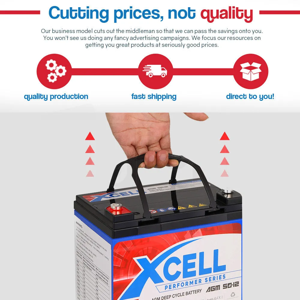 Maintenance-Free 50Ah AGM Deep Cycle Battery - 12V, X-Cell