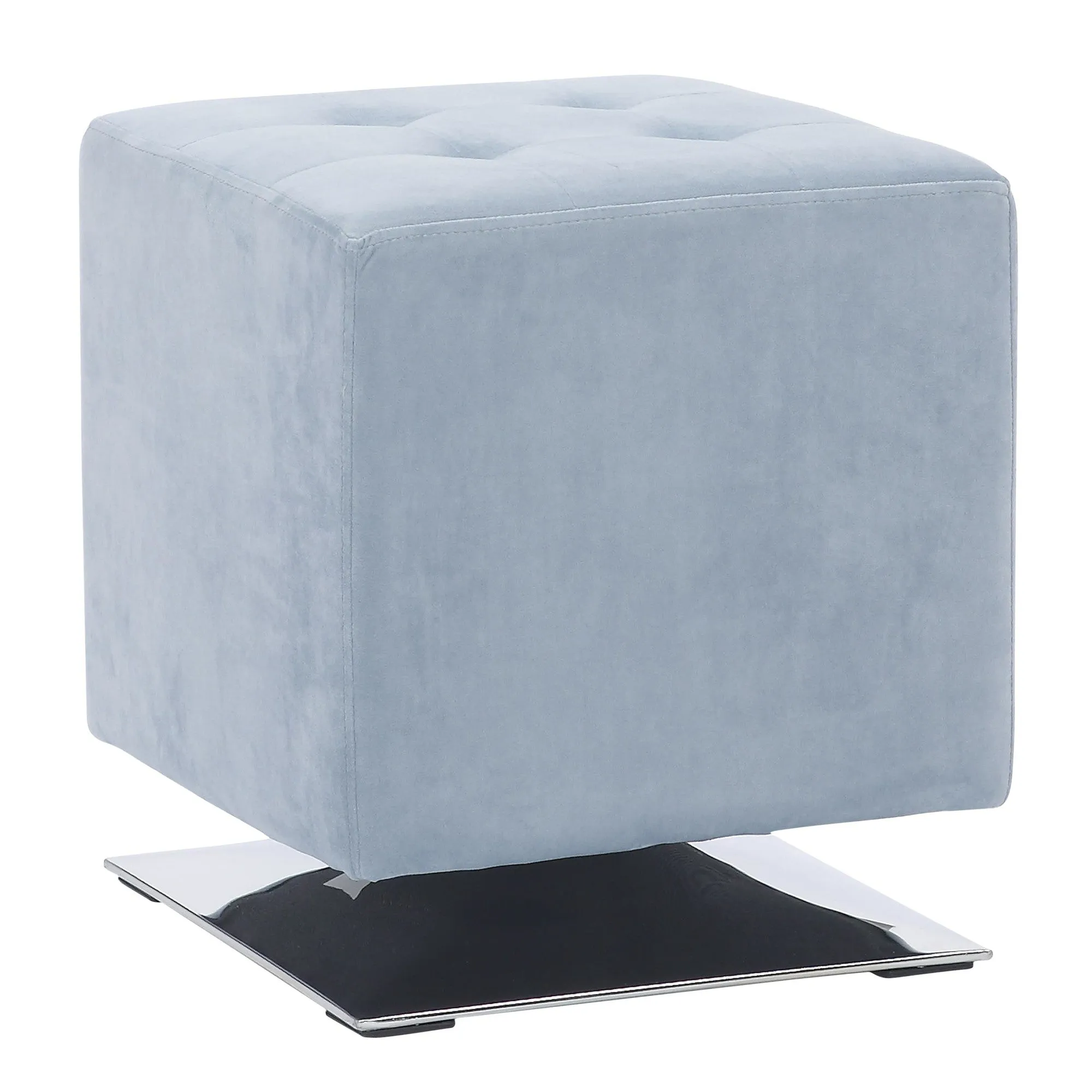 Mason Square Swivel 16 inch Contemporary Ottoman in Chrome Metal and Light Blue Velvet by LumiSource