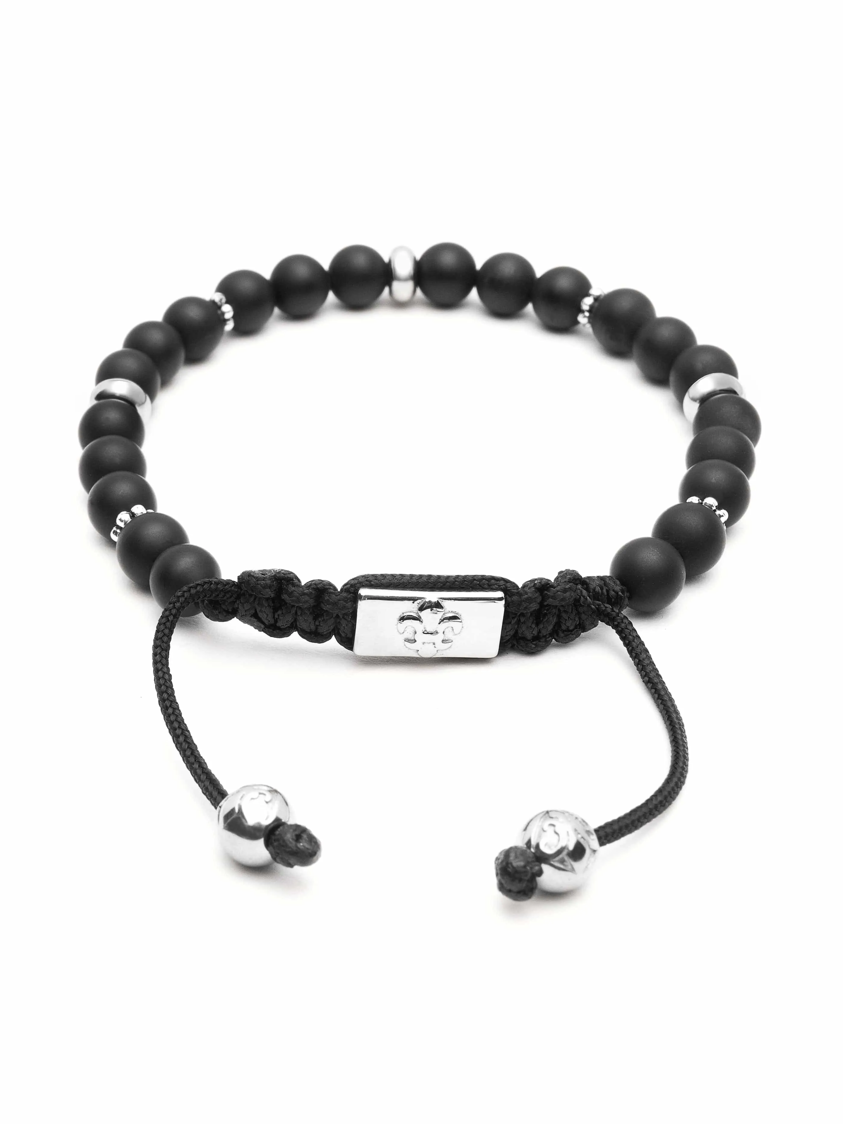 Men's Beaded Bracelet with Matte Onyx and Silver