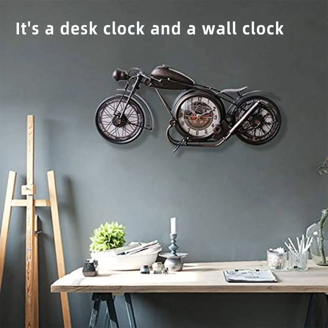 Metal Motorcycle Art Wall Decor Desk Shelf Clocks Non Ticking Battery Operated