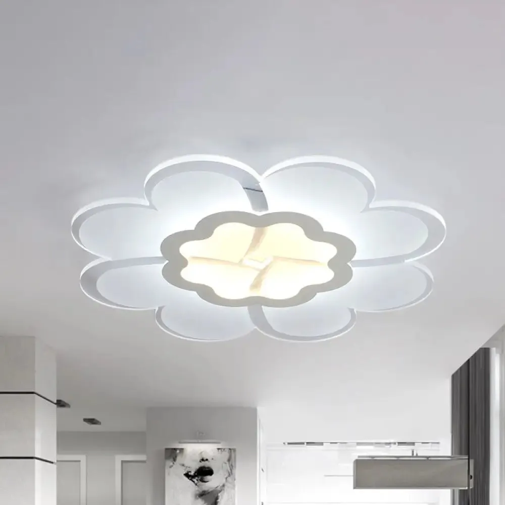 Modern 16"/19.5" White LED Flower Flush Mount Ceiling Lamp with 3 Light Color Options