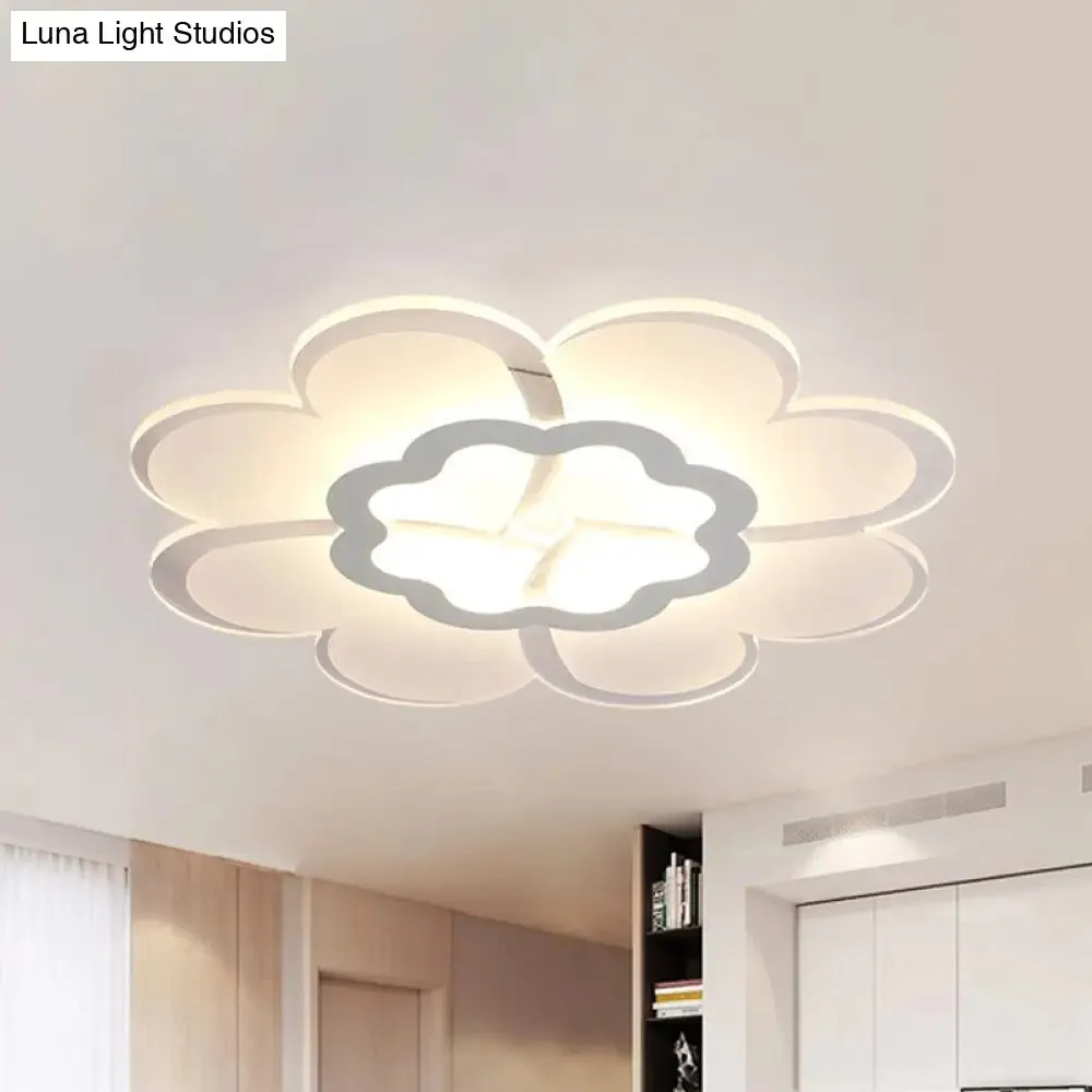 Modern 16"/19.5" White LED Flower Flush Mount Ceiling Lamp with 3 Light Color Options