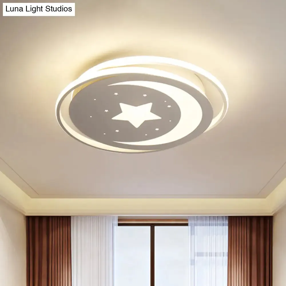 Modern Acrylic Moon and Stars LED Flush Mount Ceiling Light with White/Warm Light - 16"/19.5" Width