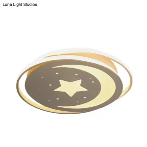 Modern Acrylic Moon and Stars LED Flush Mount Ceiling Light with White/Warm Light - 16"/19.5" Width