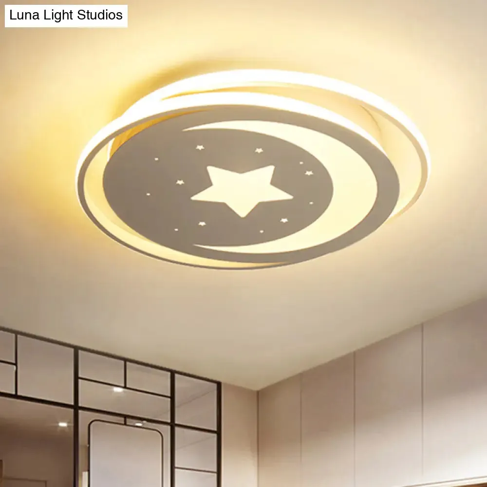 Modern Acrylic Moon and Stars LED Flush Mount Ceiling Light with White/Warm Light - 16"/19.5" Width