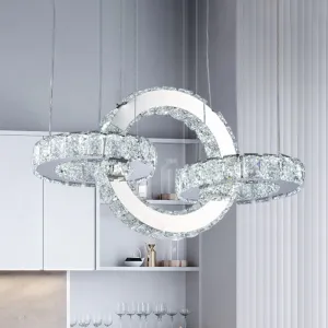 Modern Crystal Block-Design Pendant LED Chandelier with Chrome Finish