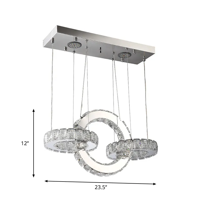 Modern Crystal Block-Design Pendant LED Chandelier with Chrome Finish