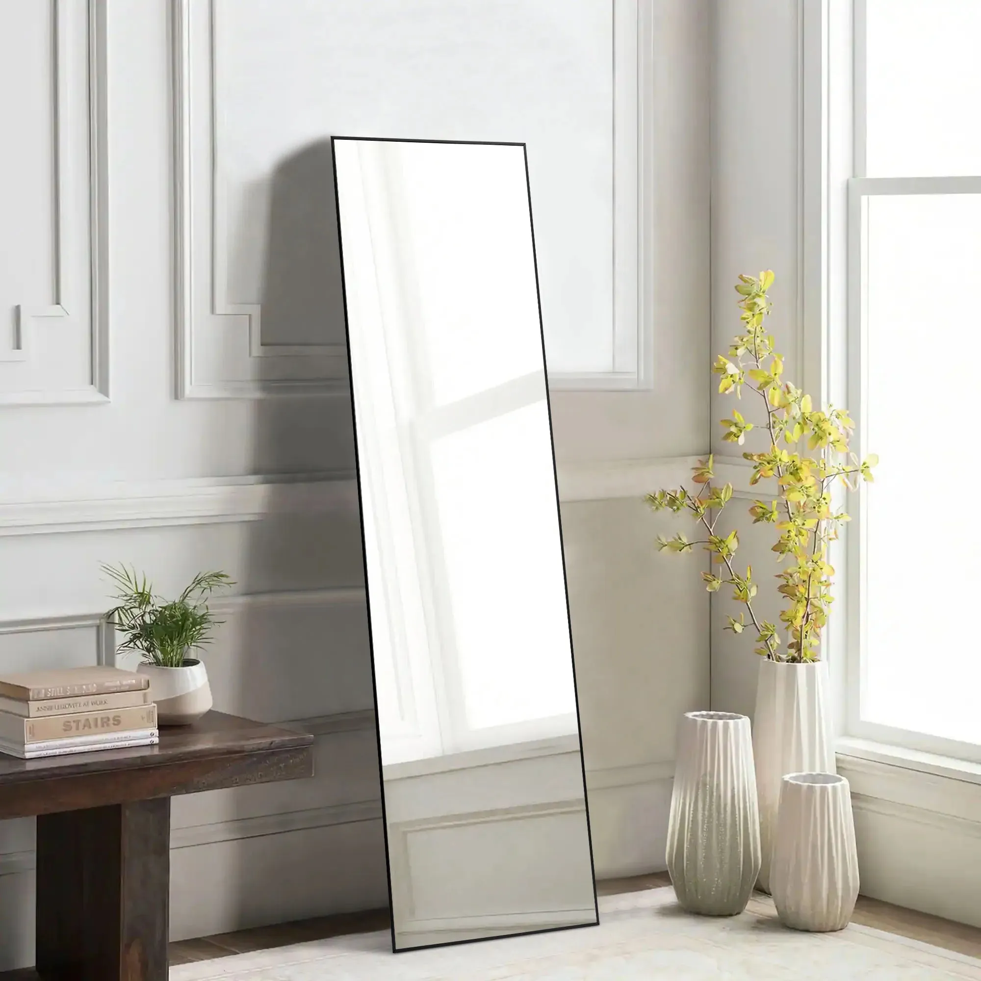 Modern Floor Mirror with Stand Aluminum Alloy Frame