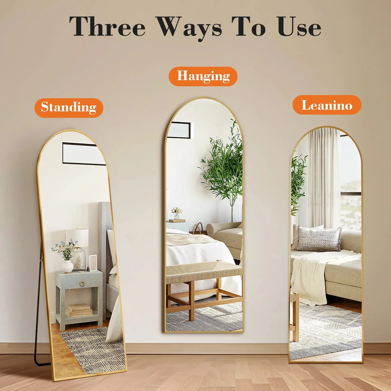 Modern Floor Mirror with Stand Aluminum Alloy Frame