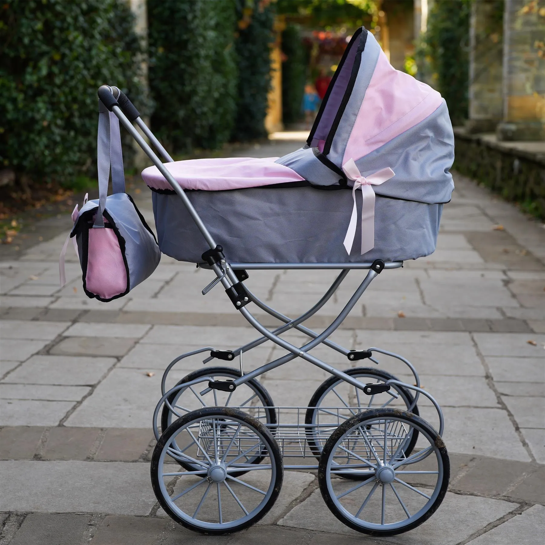 Pink and Grey Vintage Cambridge Doll Pram