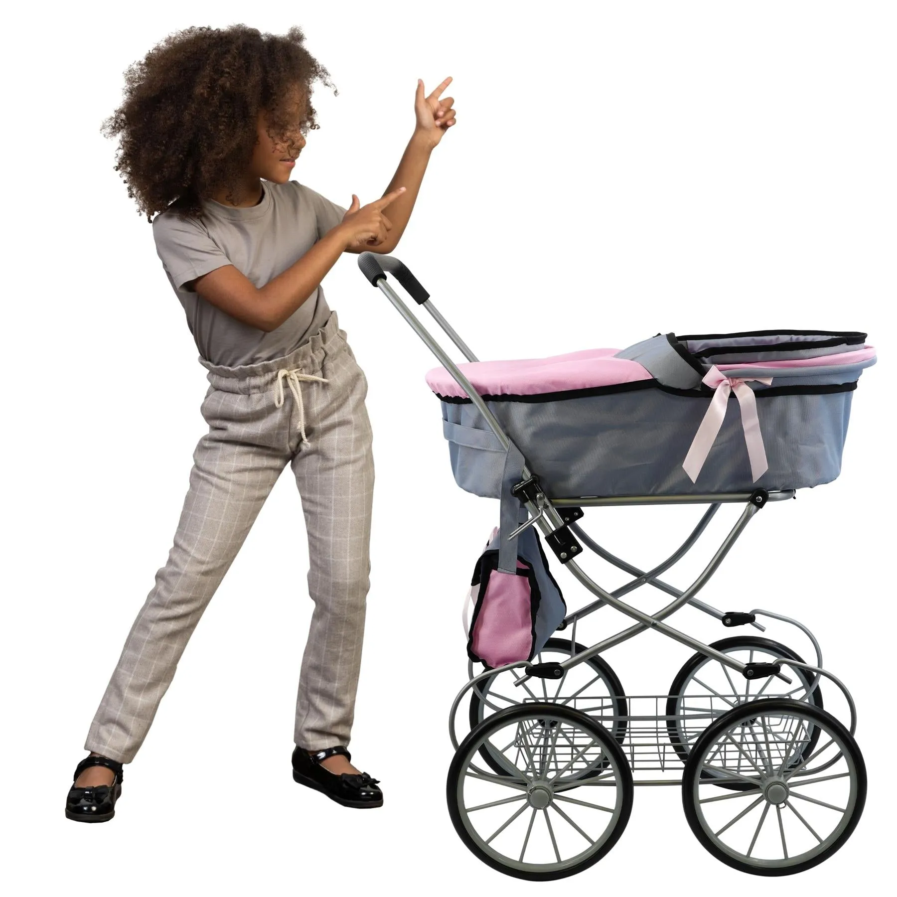 Pink and Grey Vintage Cambridge Doll Pram