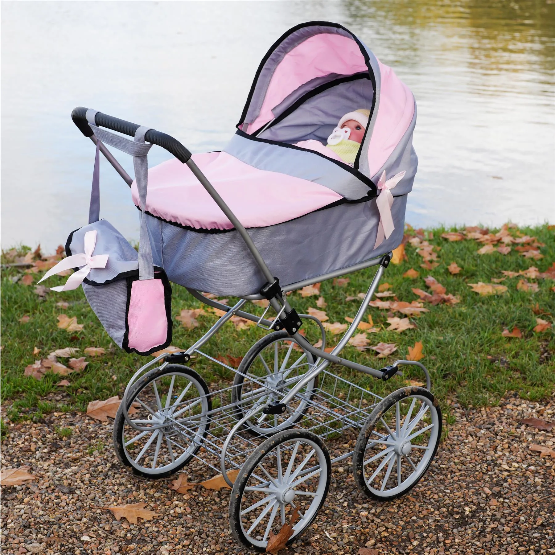 Pink and Grey Vintage Cambridge Doll Pram