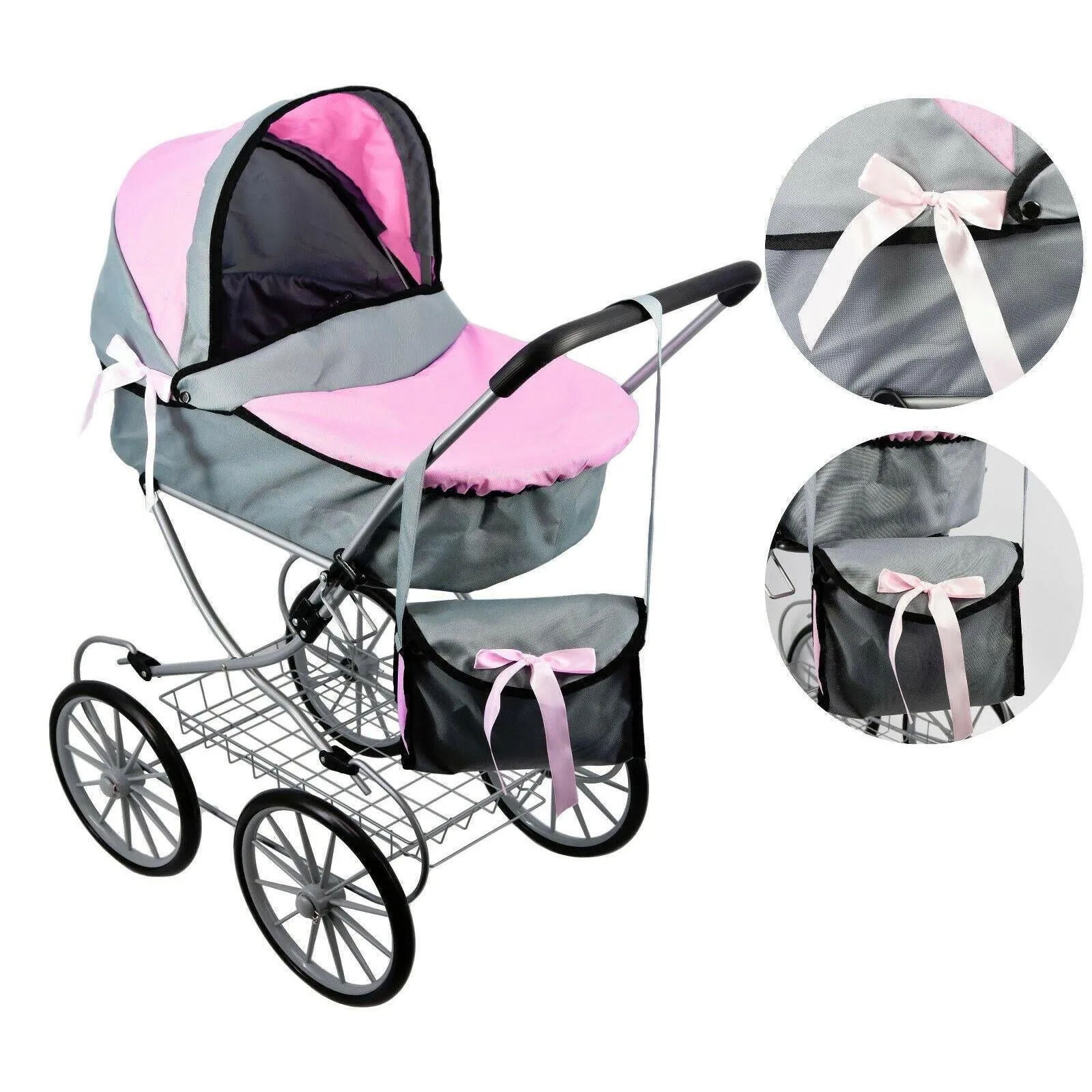 Pink and Grey Vintage Cambridge Doll Pram