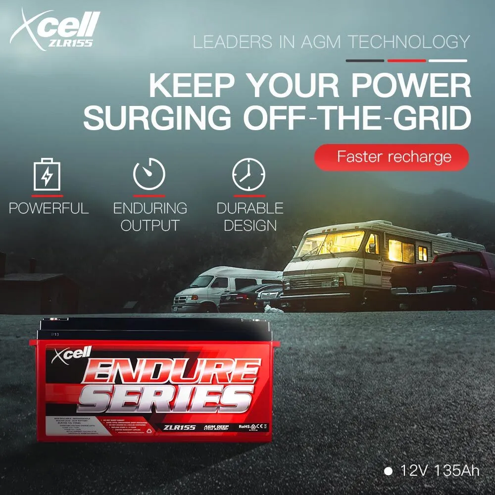 Portable 12V 155Ah AGM Deep Cycle Battery, 3000 Cycles - X-CELL