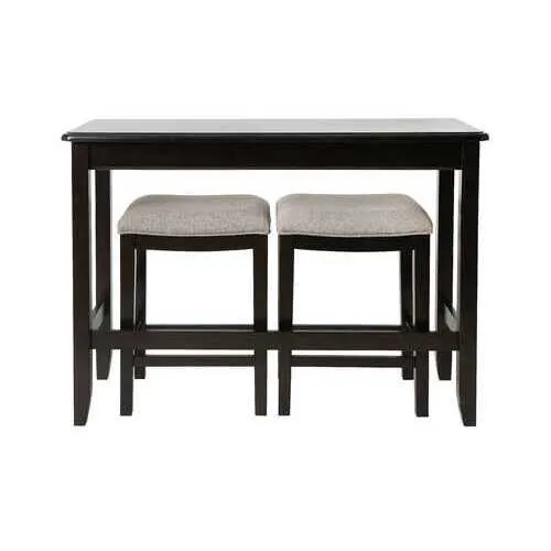 Rectangular Espresso Finish Sofa table with Two Bar Stools