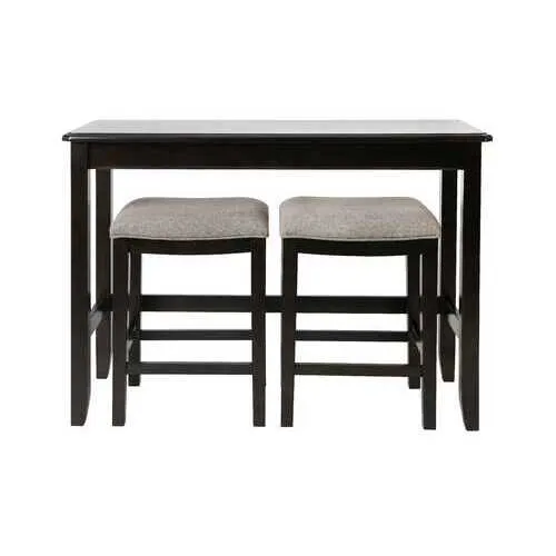 Rectangular Espresso Finish Sofa table with Two Bar Stools