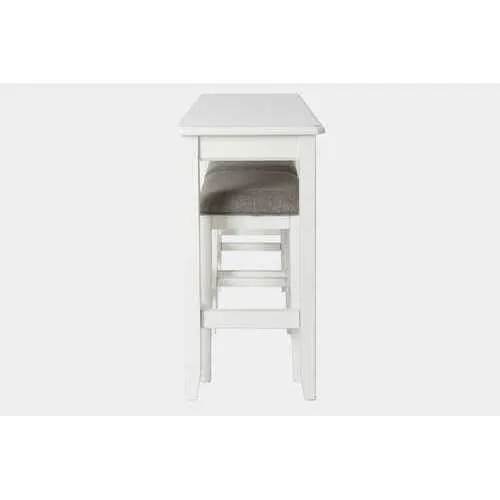 Rectangular White Finish Sofa table with Two Bar Stools