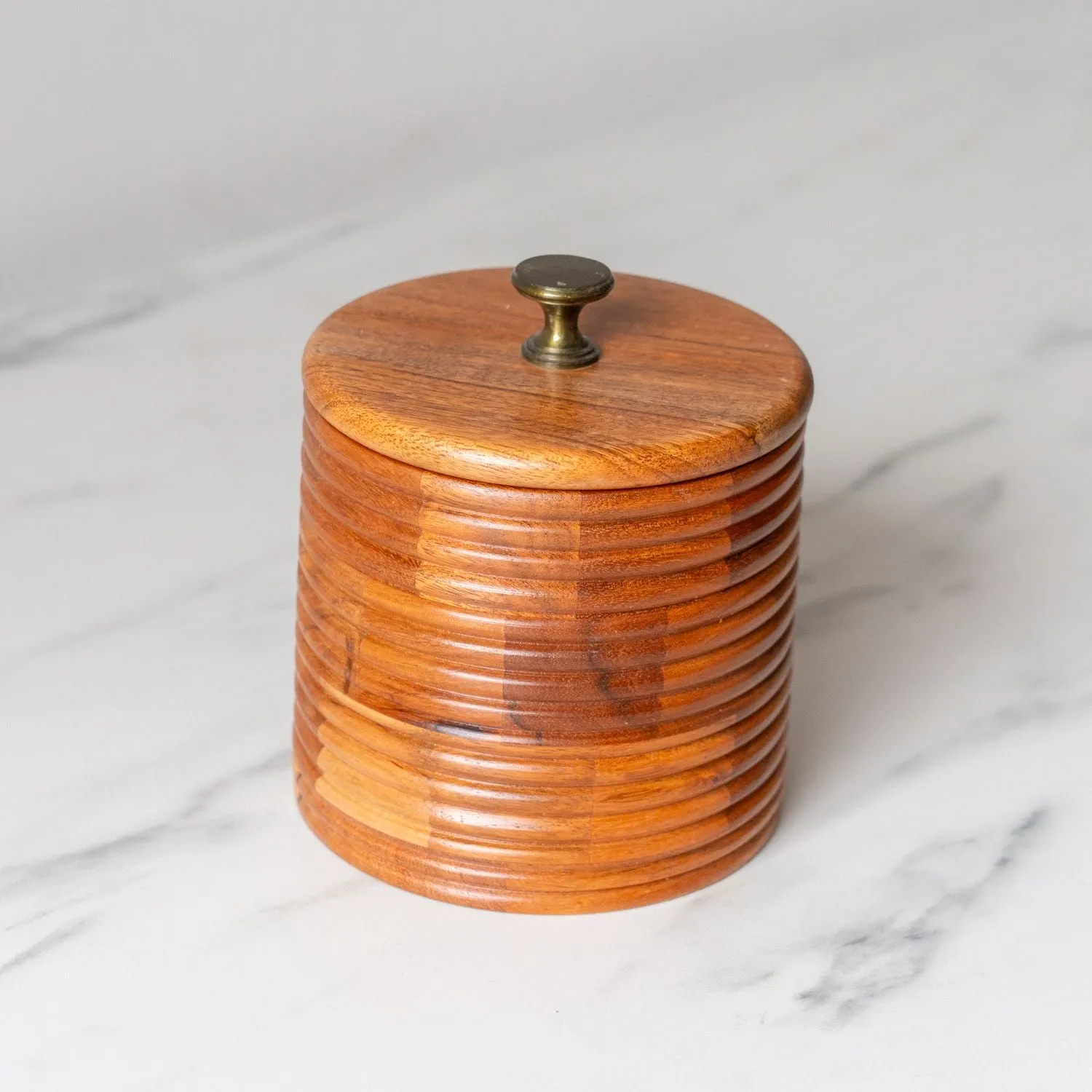 Ribbed Acacia Jar with Lid