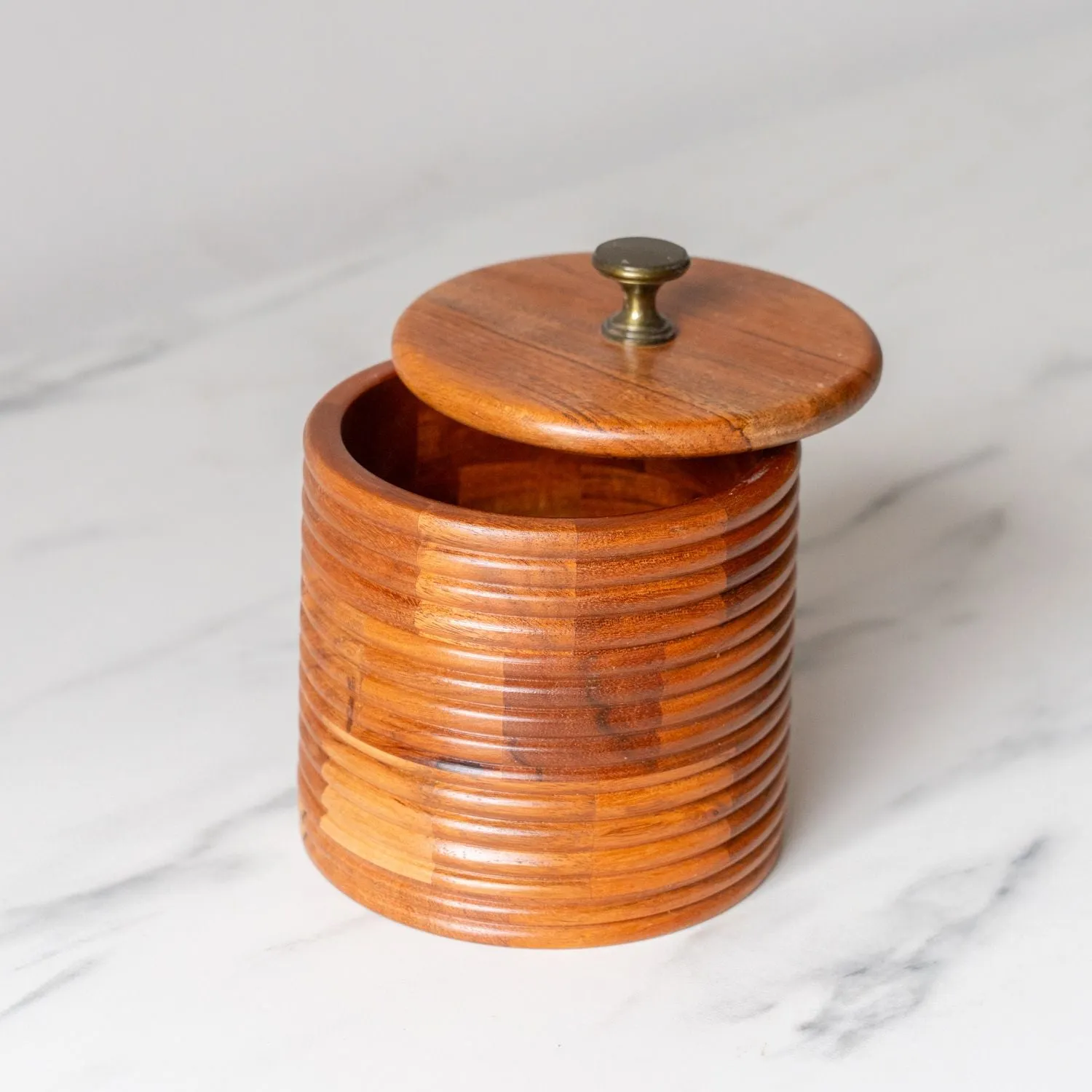 Ribbed Acacia Jar with Lid