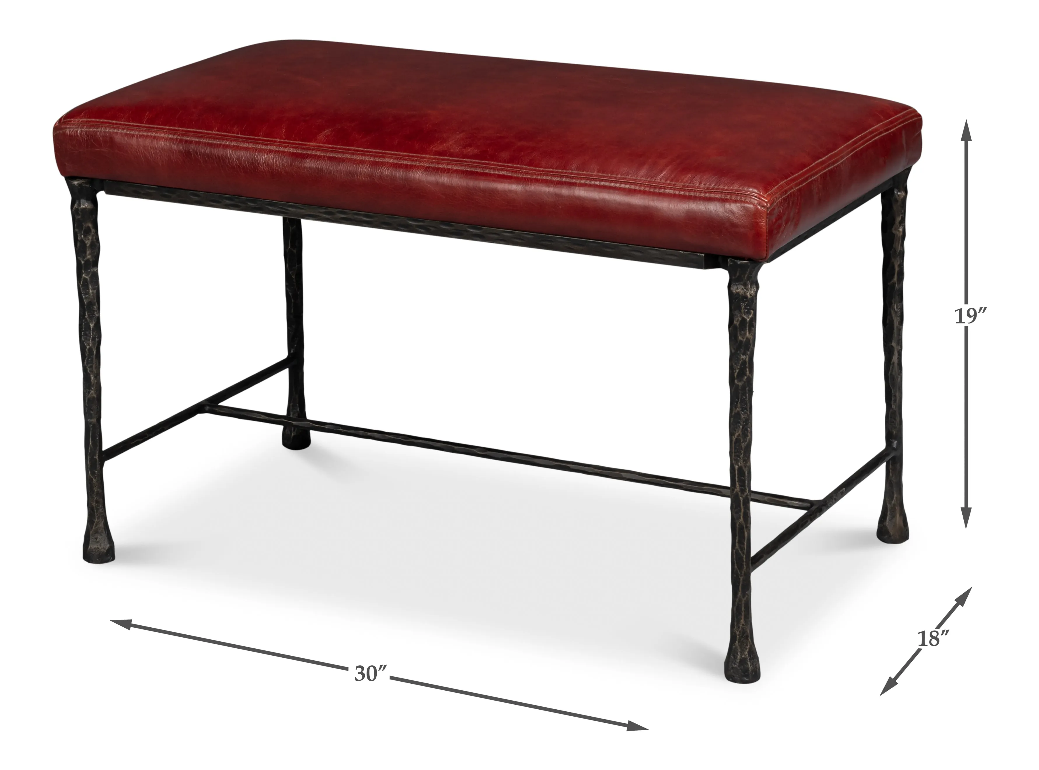 Sarreid - Kings Road Bench  Leather - Red - Transitional