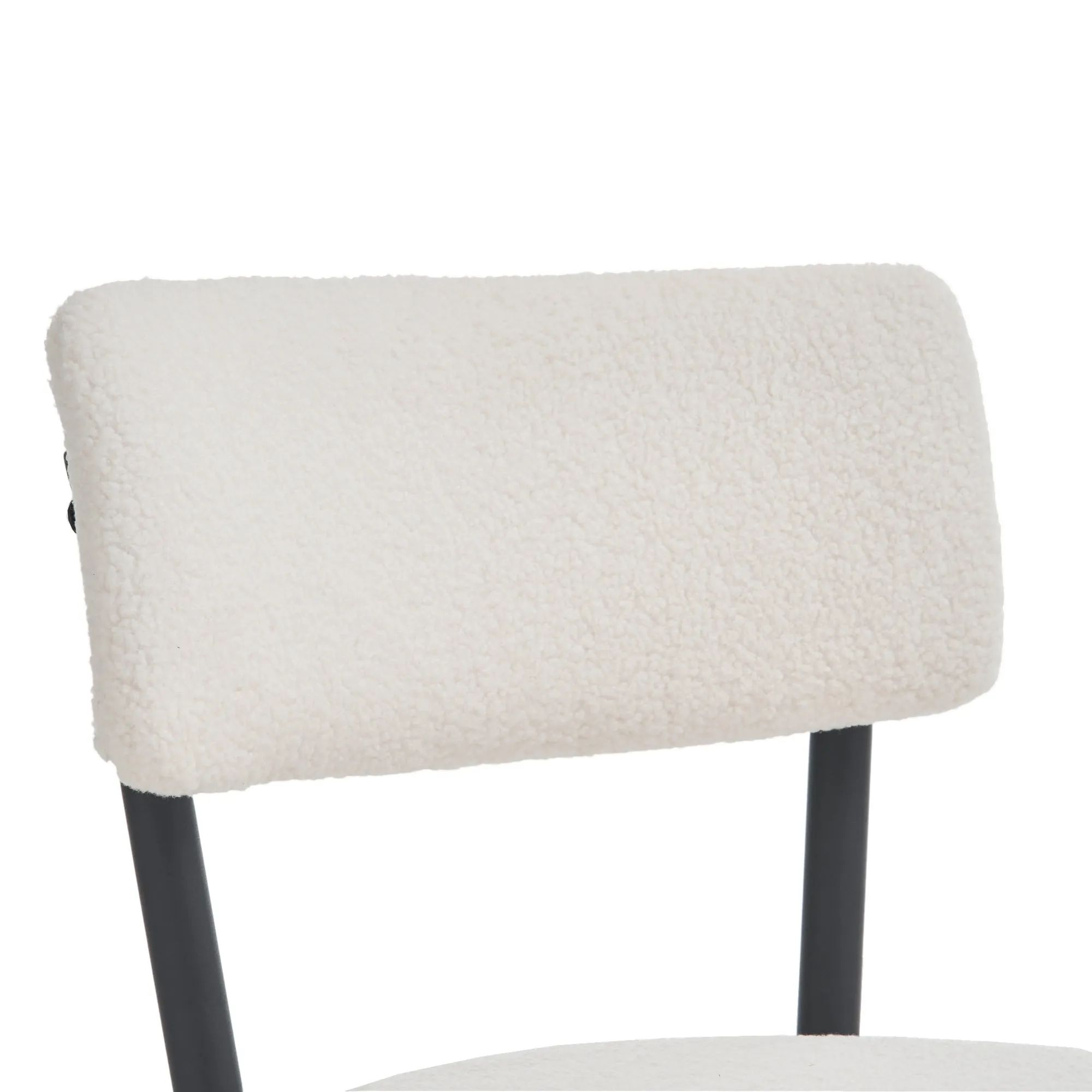 Set of 2 modern teddy fabric upholstered bar stools - Metal base high stool - Suitable for kitchen, dining and living room - Beige - Stylish and comfortable island seating