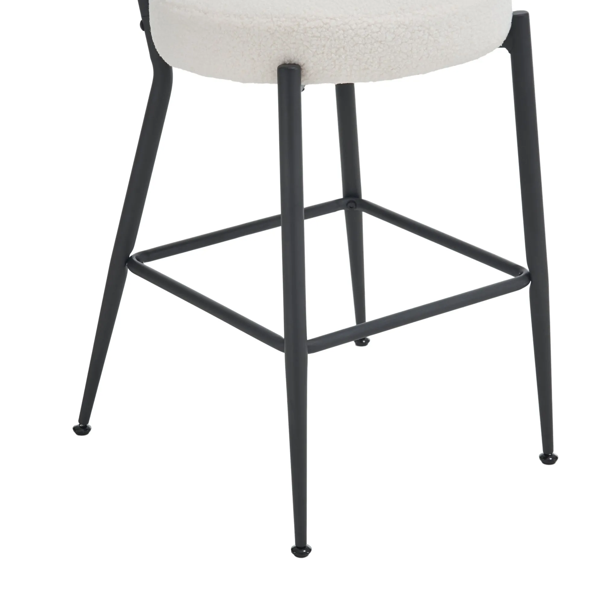 Set of 2 modern teddy fabric upholstered bar stools - Metal base high stool - Suitable for kitchen, dining and living room - Beige - Stylish and comfortable island seating