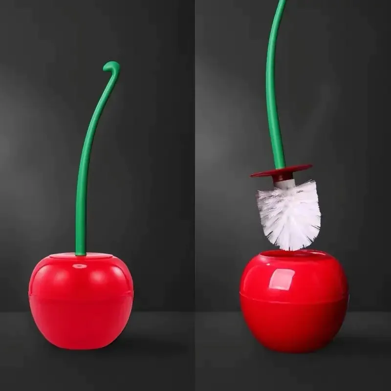 Sharu Bliss Creative Lovely Cherry Shape Toilet Brush Holder Set - Charming and Functional Bathroom Decor