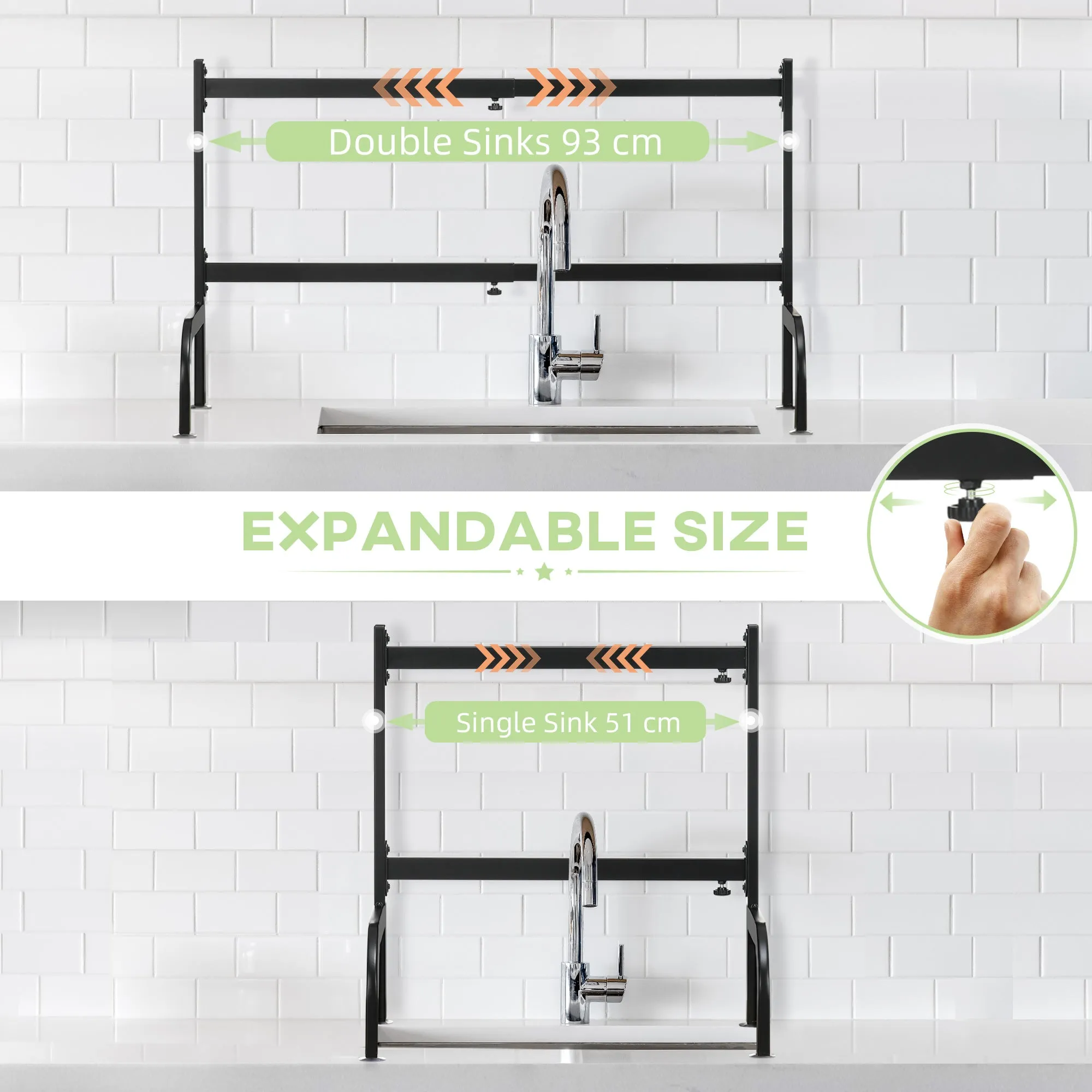 Space Saving 2 Tier Adjustable Dish Drainer Over The Sink Dish Drying Rack, Black