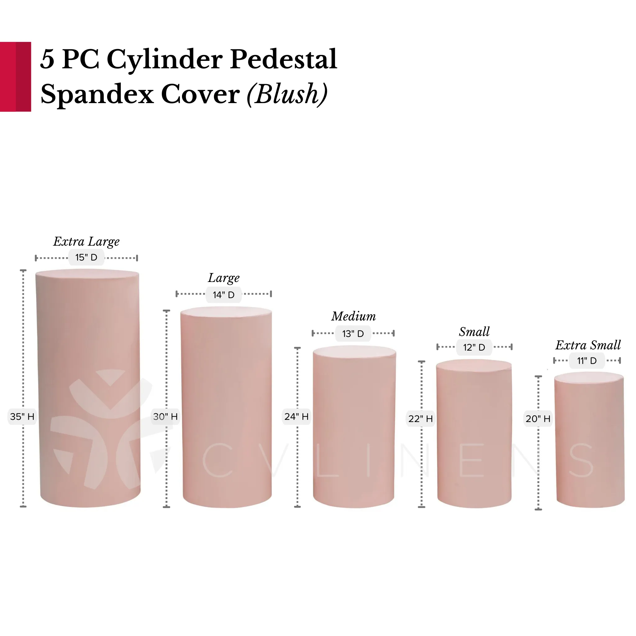 Spandex Pillar Covers for Metal Cylinder Pedestal Stands 5 pcs/set - Blush/Rose Gold