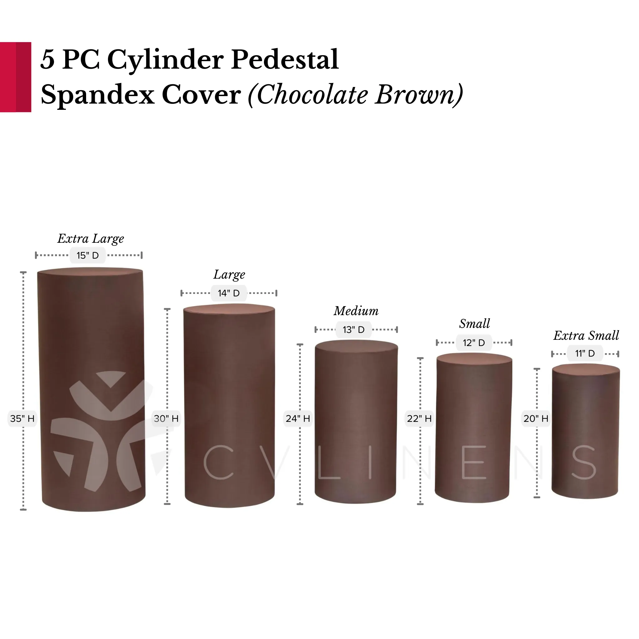 Spandex Pillar Covers for Metal Cylinder Pedestal Stands 5 pcs/set - Chocolate Brown