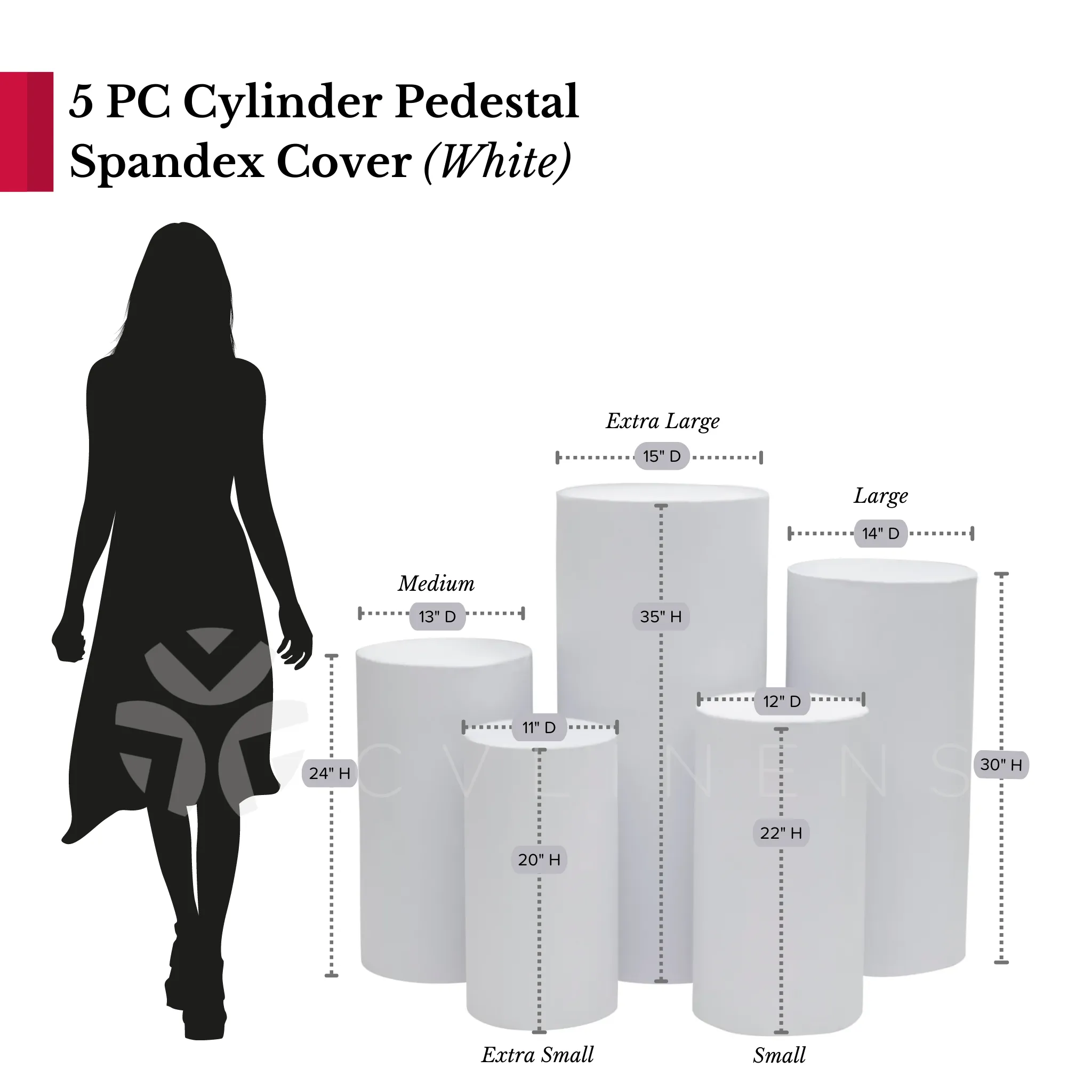 Spandex Pillar Covers for Metal Cylinder Pedestal Stands 5 pcs/set - White