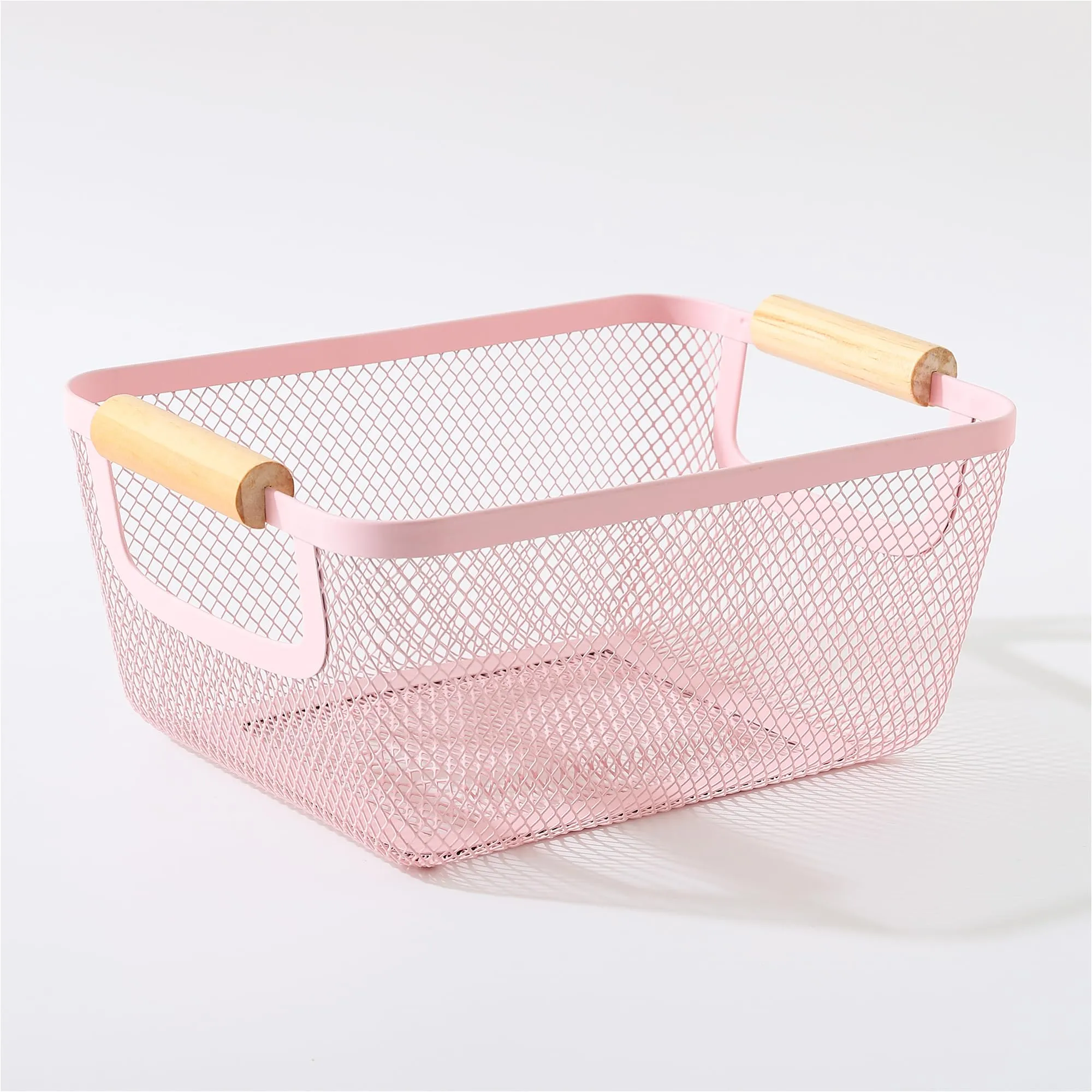 UMAI Metal Mesh Basket for storage with wooden handle | 360 gm | Fruit basket & Vegetable basket for kitchen | Kitchen Organizer | Baskets for organizing home & kitchen | Multipurpose | Pink