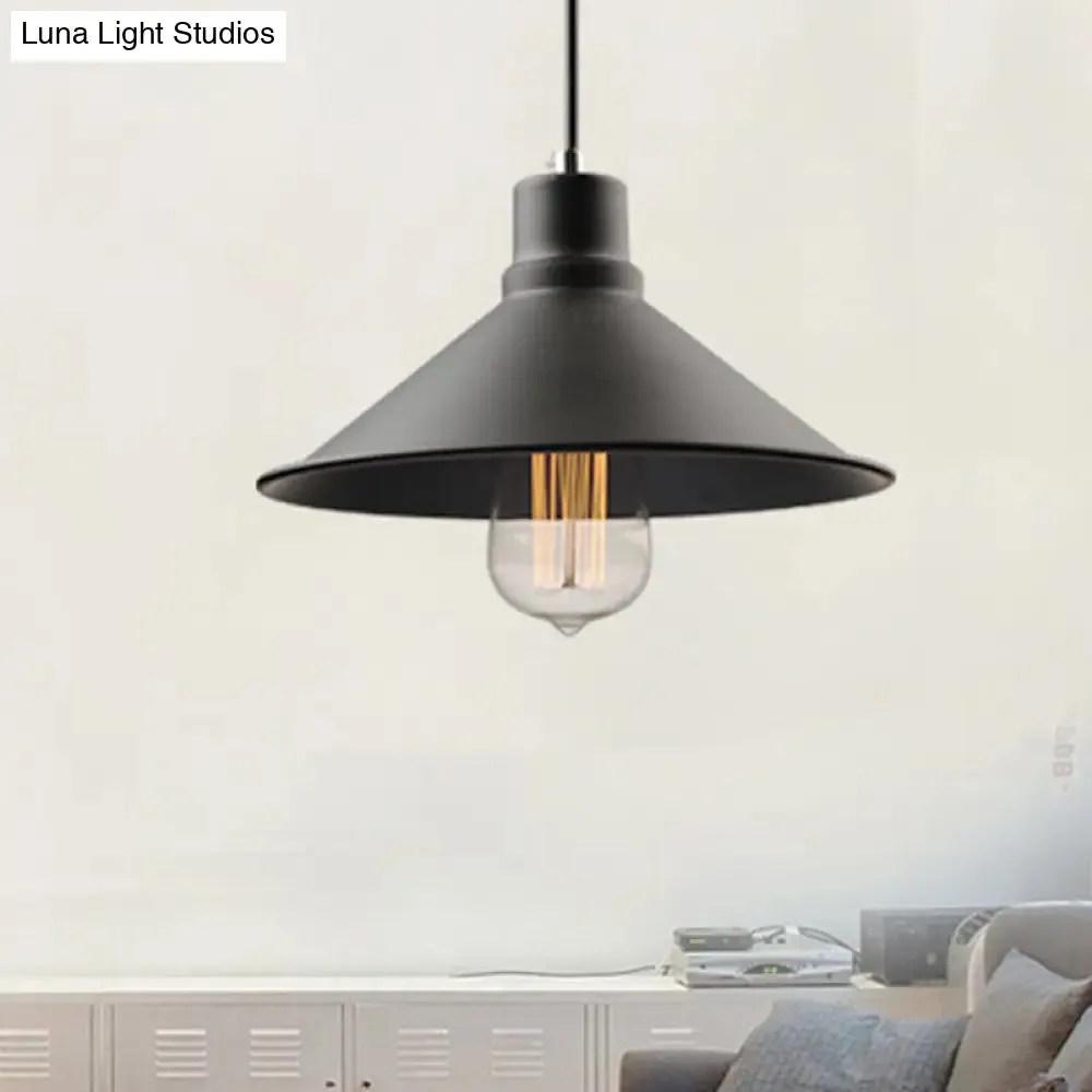 Vintage Metal Conic Hanging Ceiling Light - Stylish Retro Pendant for Dining Table - Black Finish