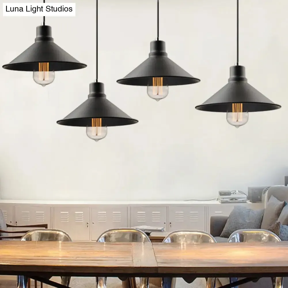 Vintage Metal Conic Hanging Ceiling Light - Stylish Retro Pendant for Dining Table - Black Finish