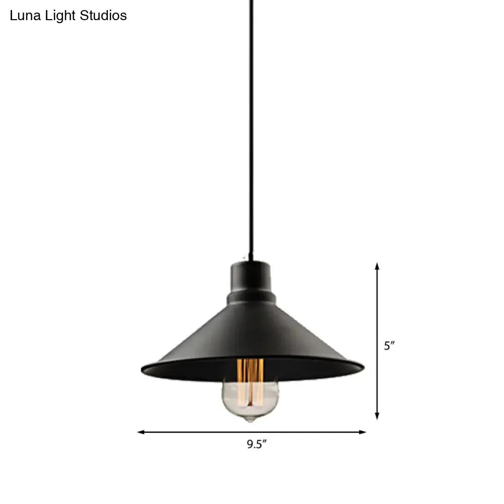 Vintage Metal Conic Hanging Ceiling Light - Stylish Retro Pendant for Dining Table - Black Finish