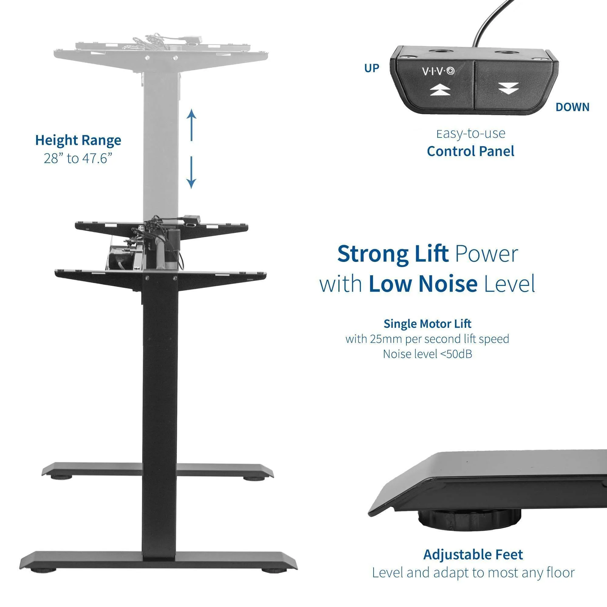 VIVO 33” to 51” Wide Electric Height-adjustable Standing Desk Frame, DESK-V100EB/V100EW