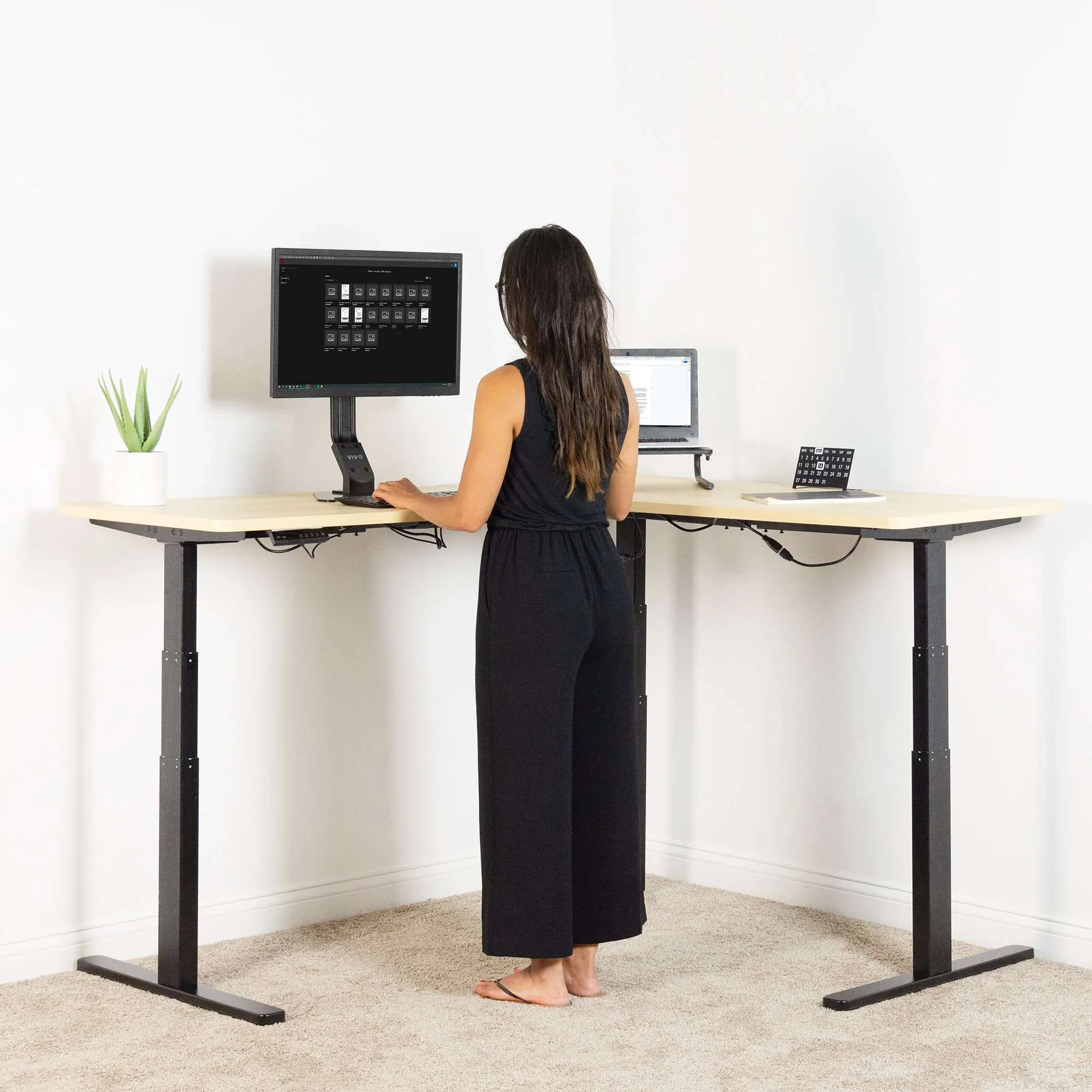 VIVO Black Electric Multi-Motor L-Shaped Corner Desk, DESK-V130EB