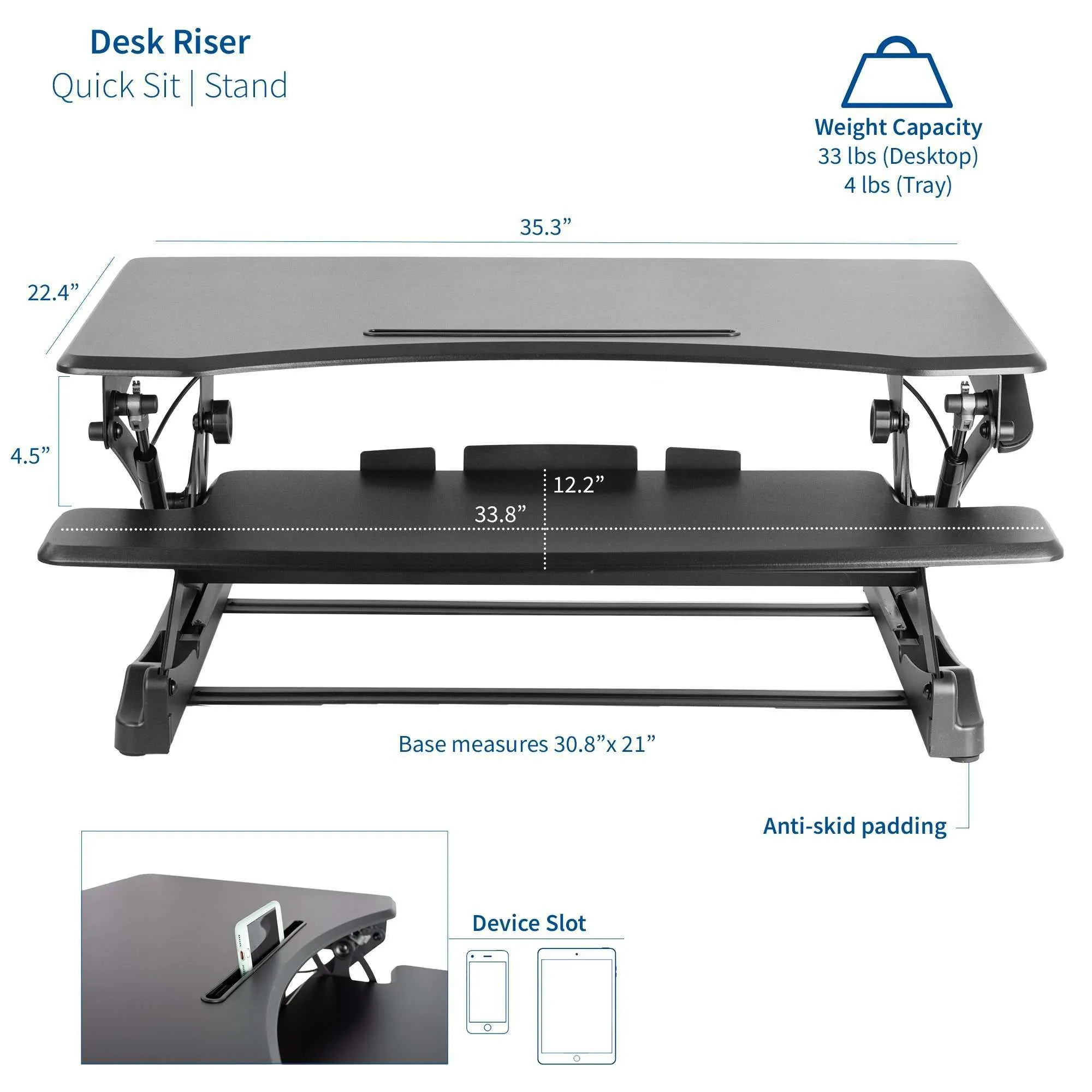 VIVO Black Height Adjustable 35" Standing Desk Monitor Riser,  DESK-V000Z