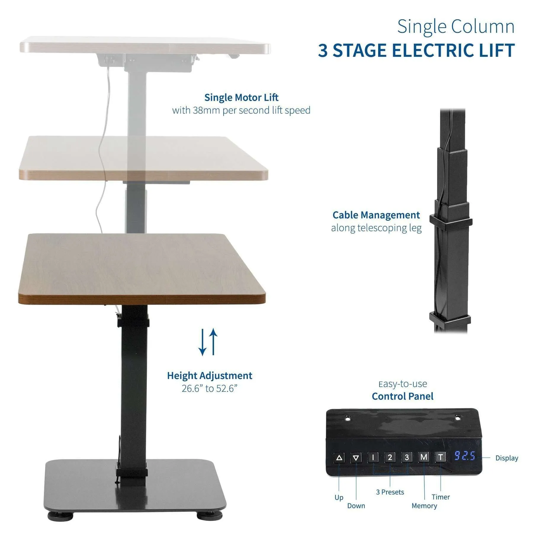 VIVO Brown Top Black Frame 43" x 24" Single-Column Electric Standing Desk, DESK-KIT-1C4D