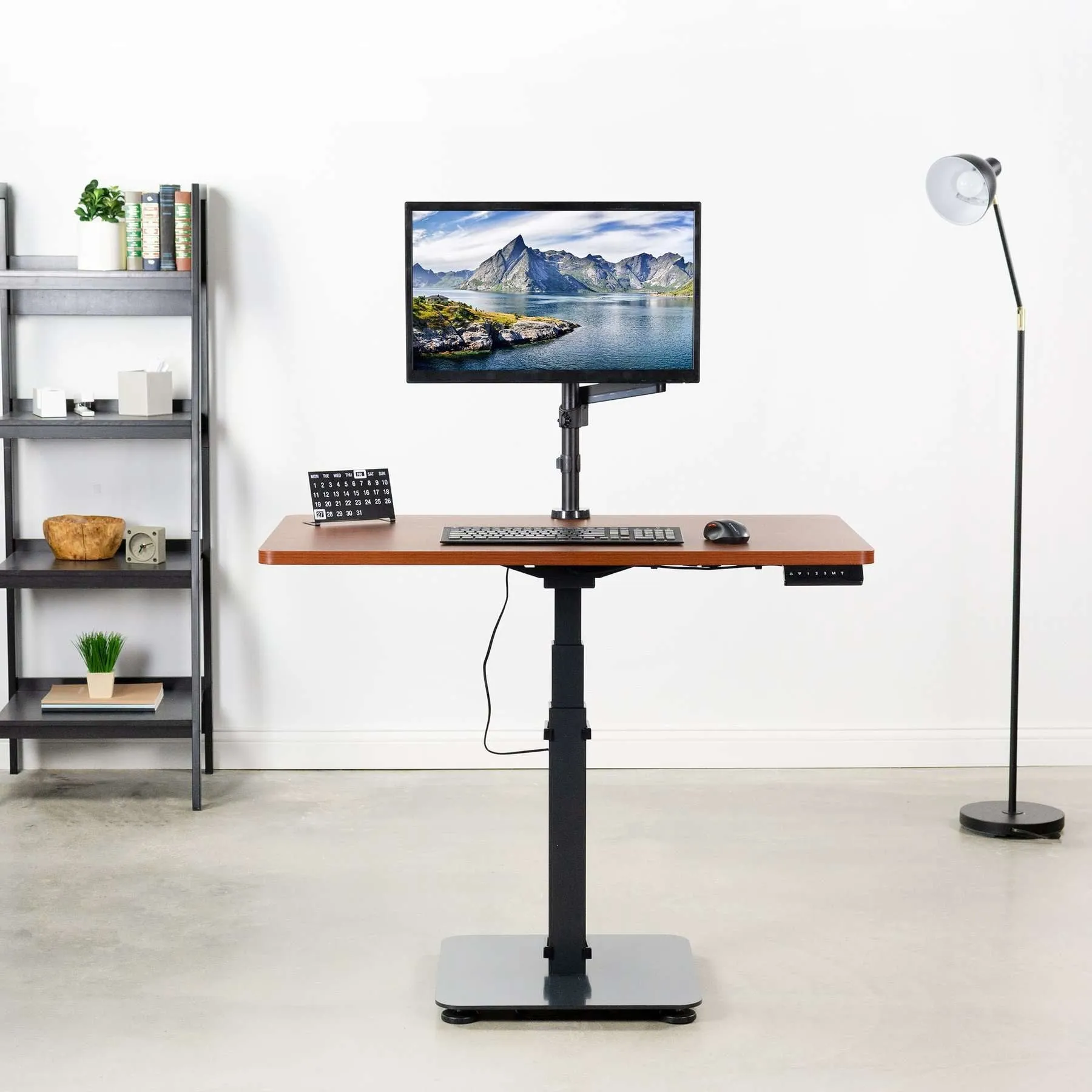 VIVO Brown Top Black Frame 43" x 24" Single-Column Electric Standing Desk, DESK-KIT-1C4D