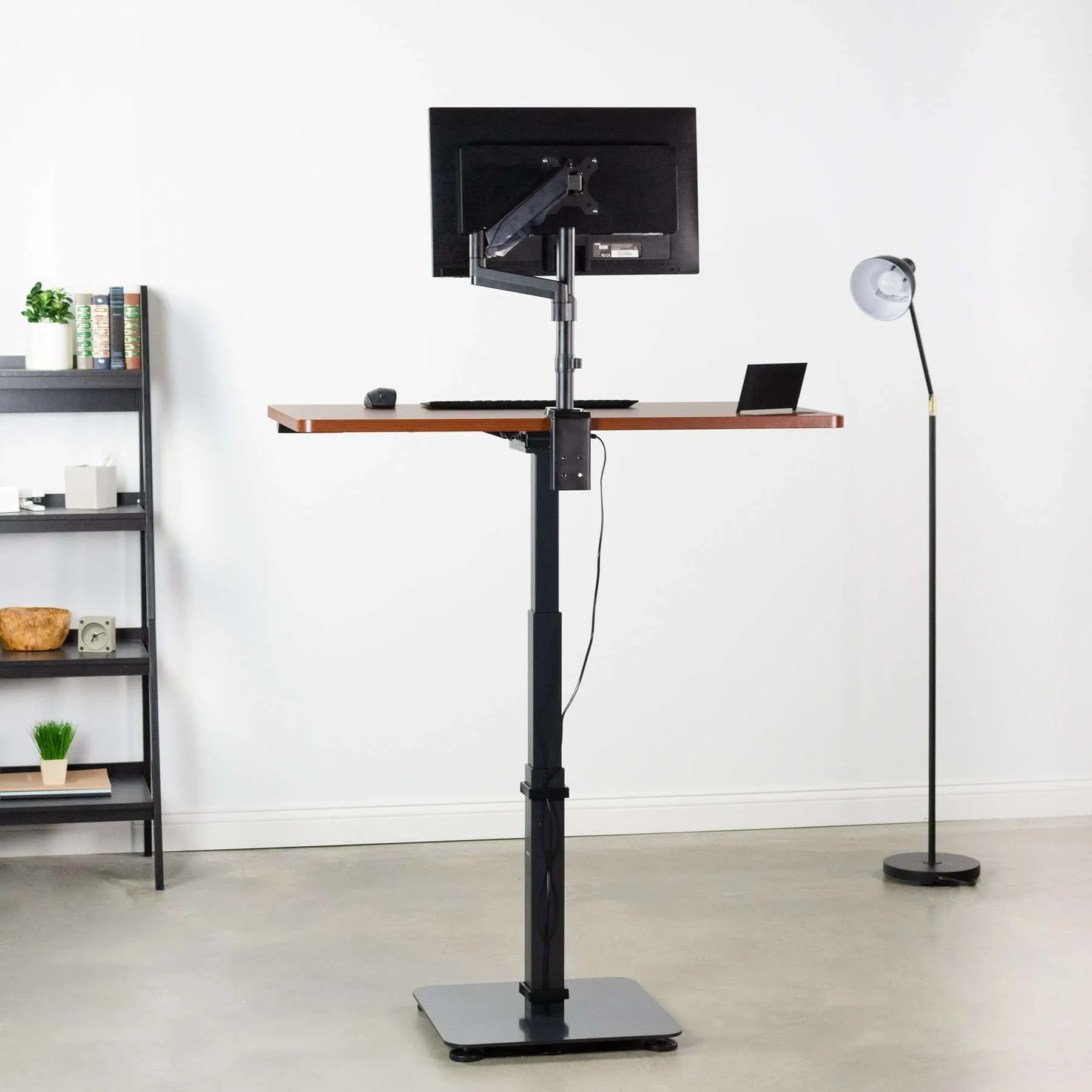 VIVO Brown Top Black Frame 43" x 24" Single-Column Electric Standing Desk, DESK-KIT-1C4D