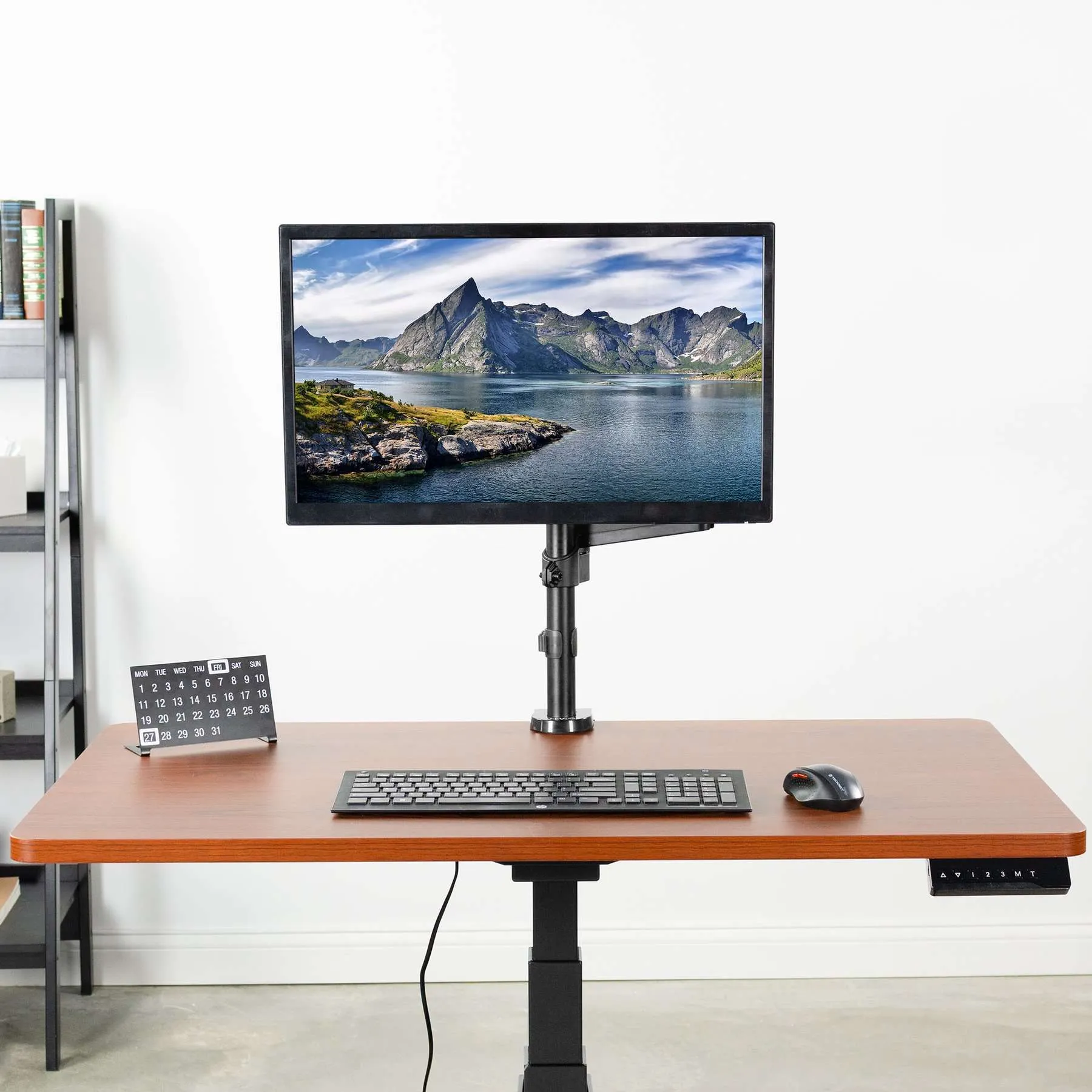 VIVO Brown Top Black Frame 43" x 24" Single-Column Electric Standing Desk, DESK-KIT-1C4D