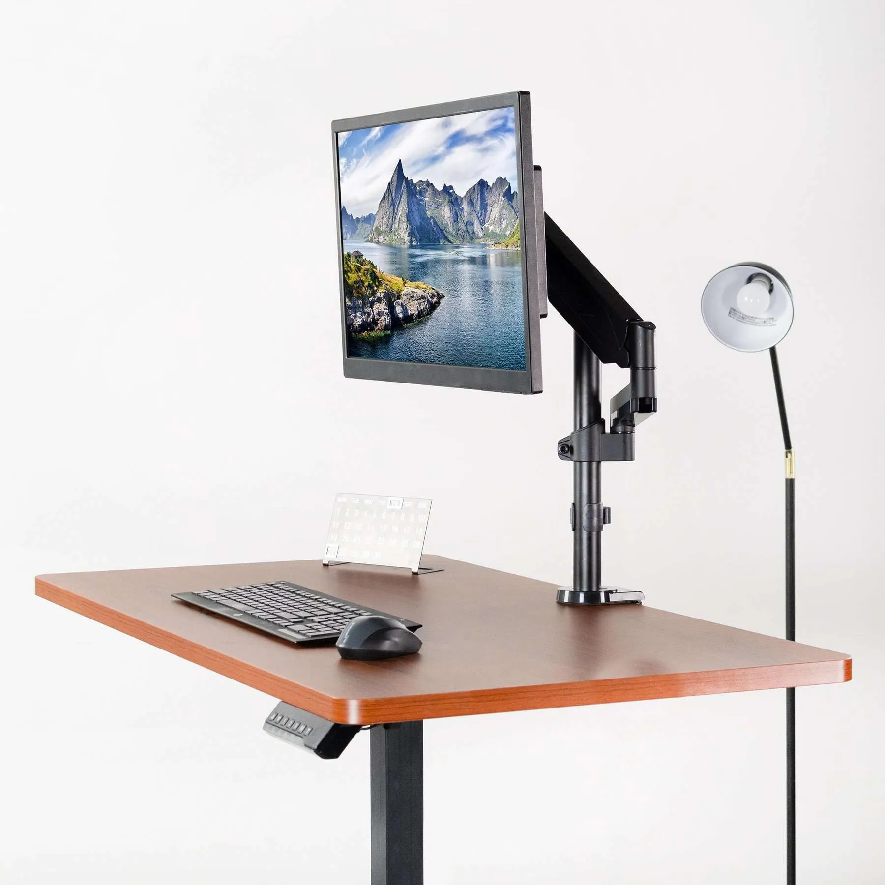 VIVO Brown Top Black Frame 43" x 24" Single-Column Electric Standing Desk, DESK-KIT-1C4D