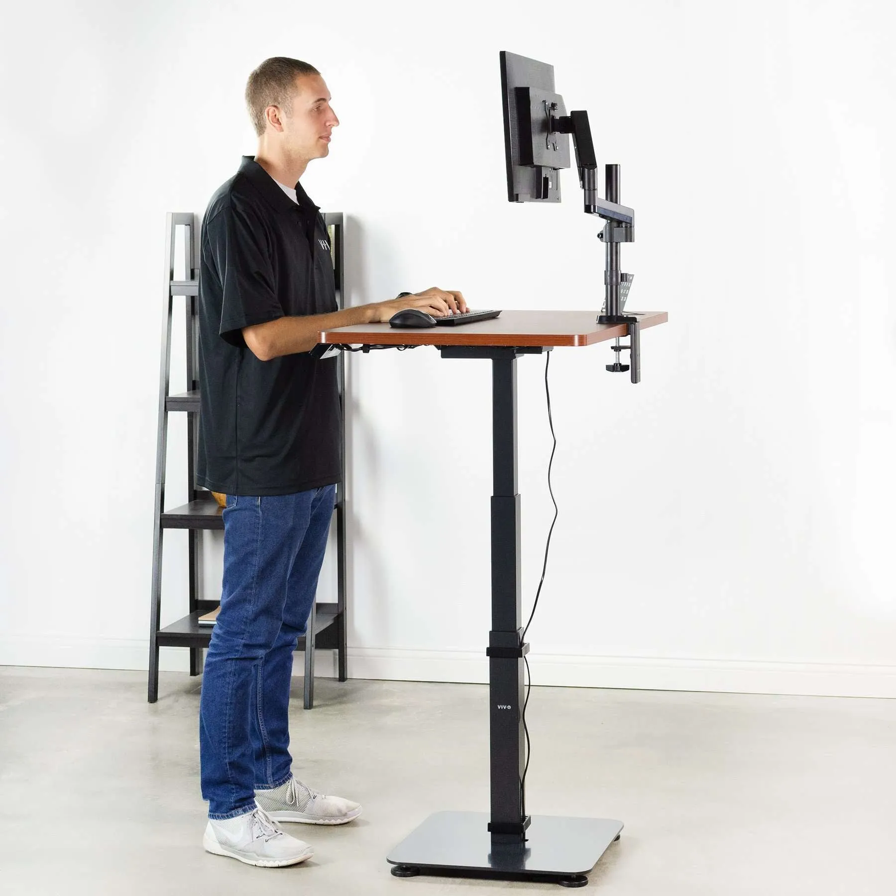 VIVO Brown Top Black Frame 43" x 24" Single-Column Electric Standing Desk, DESK-KIT-1C4D