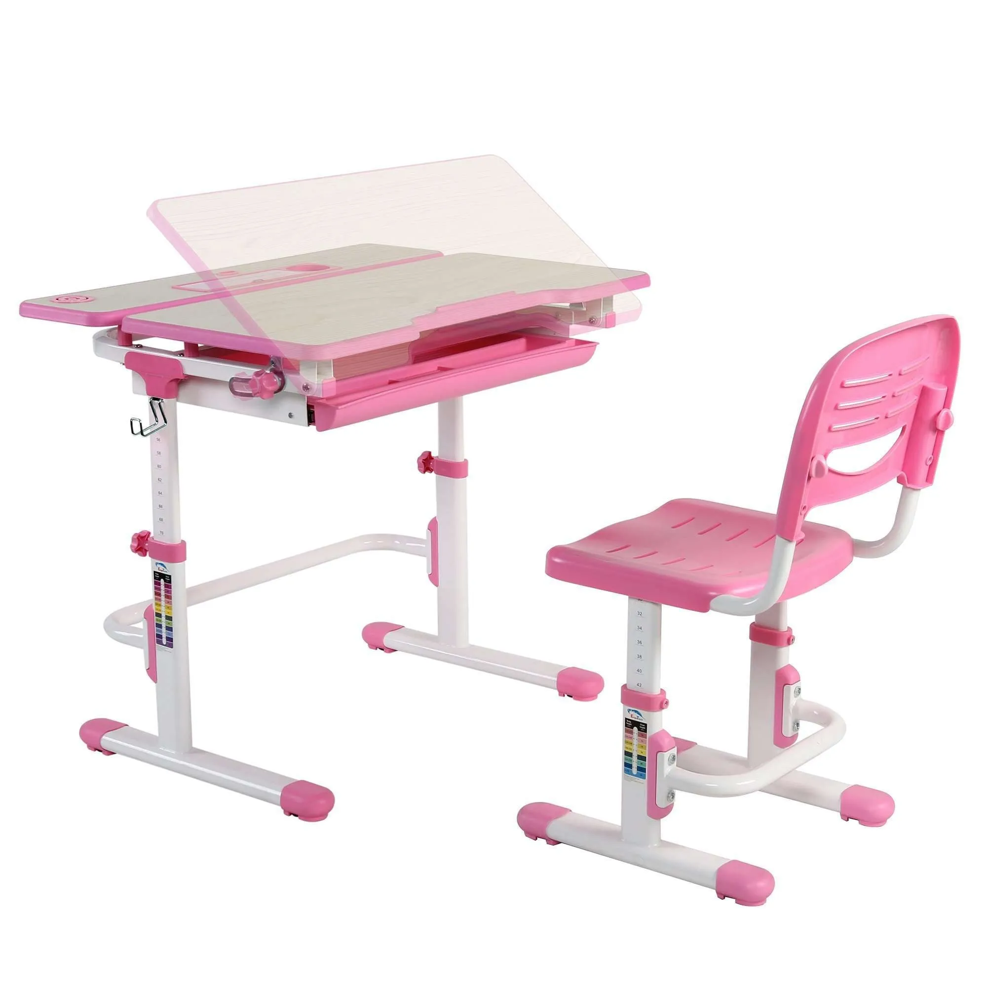 VIVO Deluxe Pink Height-Adjustable Children's Desk & Chair, Kids' Interactive Station w/ LED Lamp Extra Legroom, DESK-V402P